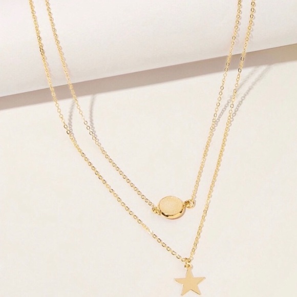 Rose Quartz Gold Star Dainty Layered Necklace - Picture 2 of 4